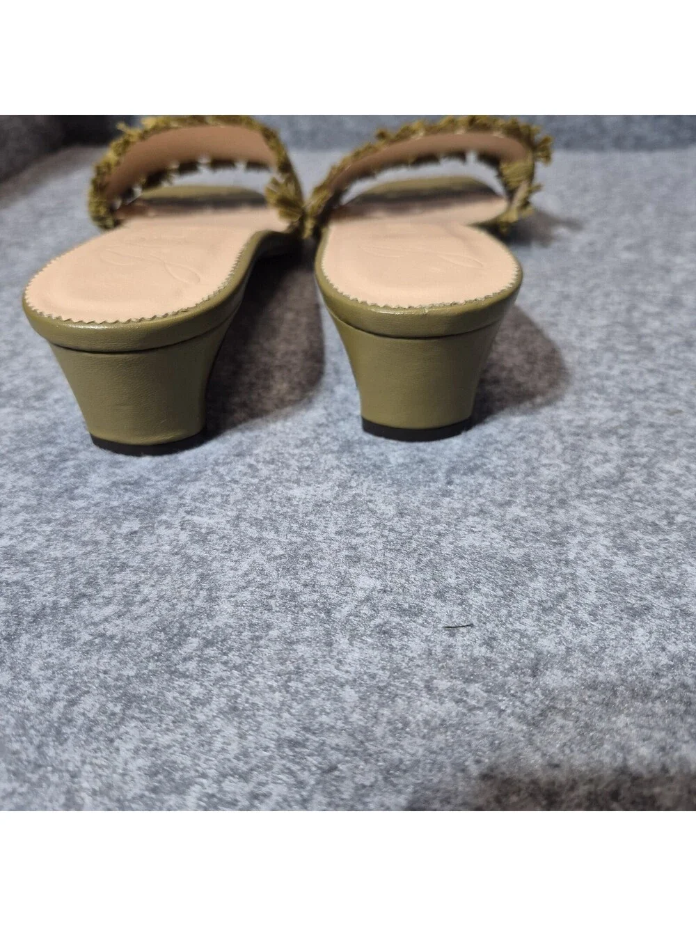 J.Crew Lina Kitten Heels Sandals Woven Raffia Fringe Green Straw & Leather 11